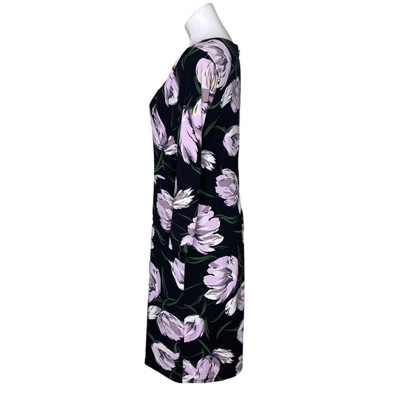 Ann Taylor Factory Floral Print Black & Lilac Dress 3/4 Sleeves Size 10 - Picture 6 of 9
